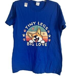 NWT Port & Company Royal Blue Short Sleeve T Shirt Corgi Tiny Legs Big Love Sz L